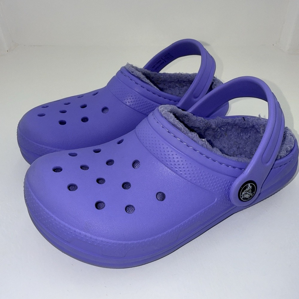 Crocs Classic Lined Clogs Kids J1 Purple Fleece Winter Slip On Comfort Shoes